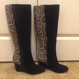 Ann Taylor Black Leather Suede Snakeskin Boots